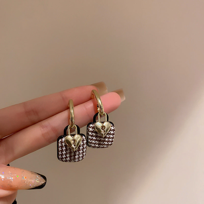 925 Silver Needle Black And White Houndstooth Bag Earrings-Jewearrings