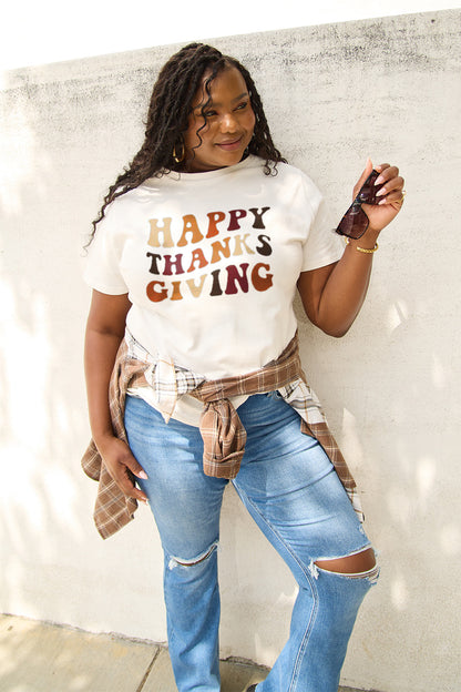 Simply Love Full Size HAPPY THANKS GIVING Short Sleeve T-Shirt-Jewearrings