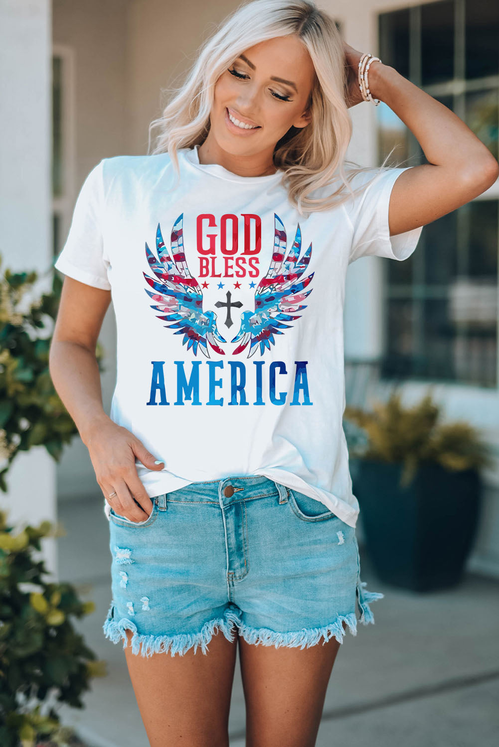 GOD BLESS AMERICA Cuffed Tee Shirt-Jewearrings