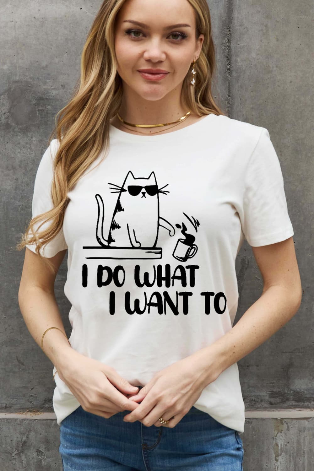 Simply Love Full Size I DO WHAT I WANT TO Graphic Cotton Tee-Jewearrings