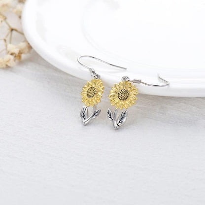 925 Sterling Silver Sunflower Dangle Earrings for Women Girls Teen-Jewearrings