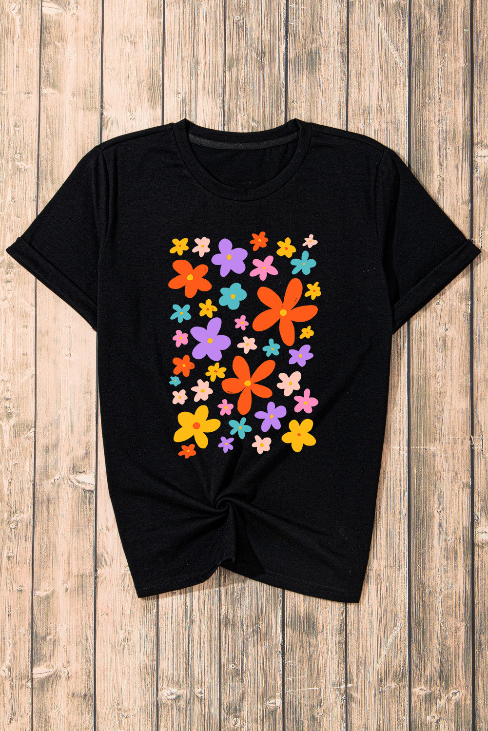 Flower Graphic Round Neck Short Sleeve T-Shirt-Jewearrings