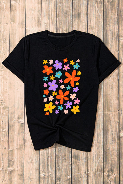 Flower Graphic Round Neck Short Sleeve T-Shirt-Jewearrings