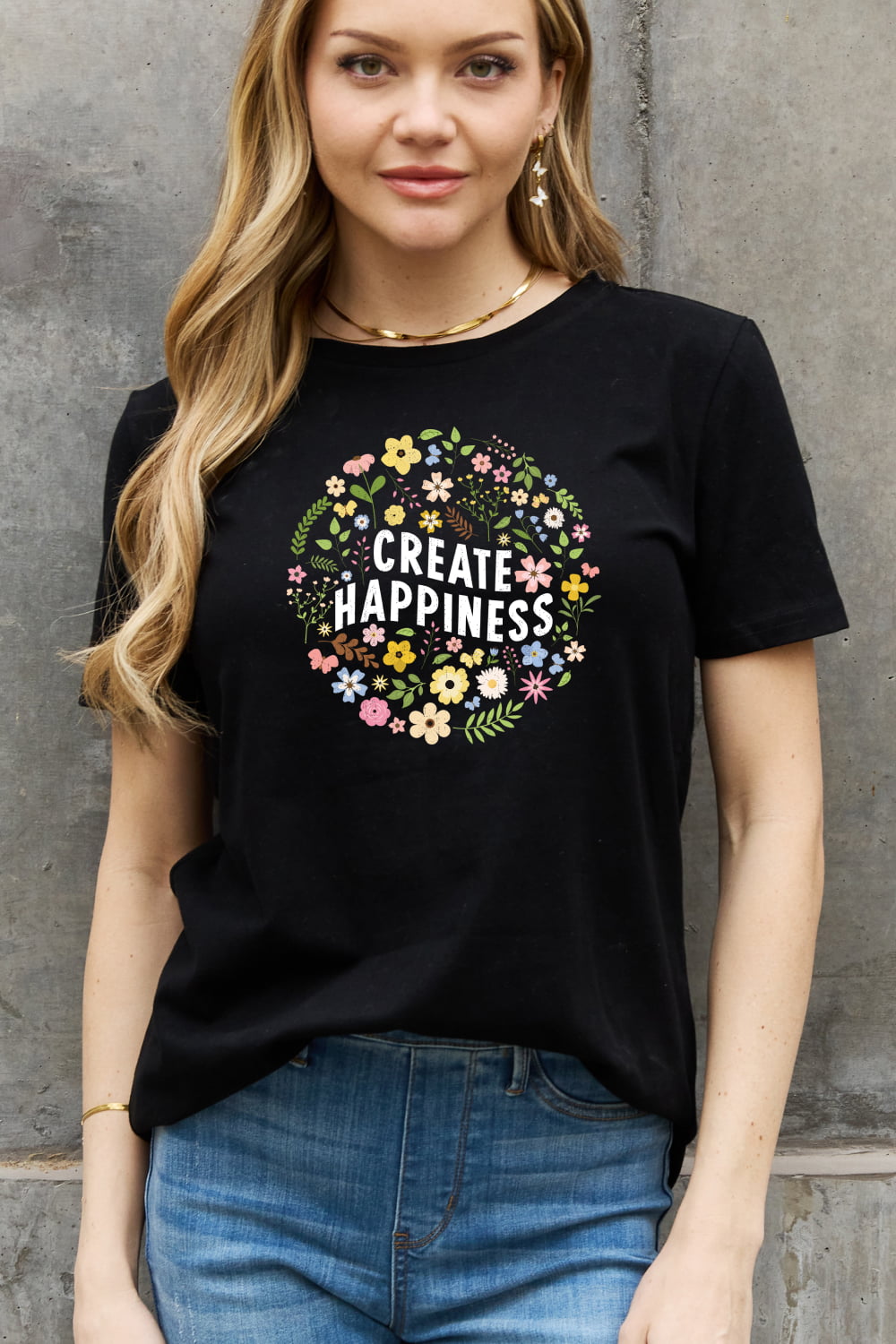 Simply Love Full Size CREATE HAPPINESS Graphic Cotton Tee-Jewearrings