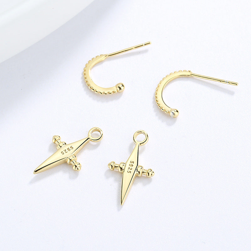 925 Sterling Silver Three-dimensional Star Cross Earrings-Jewearrings