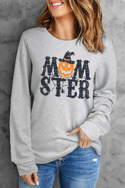 Round Neck Long Sleeve MOMSTER Graphic Sweatshirt-Jewearrings