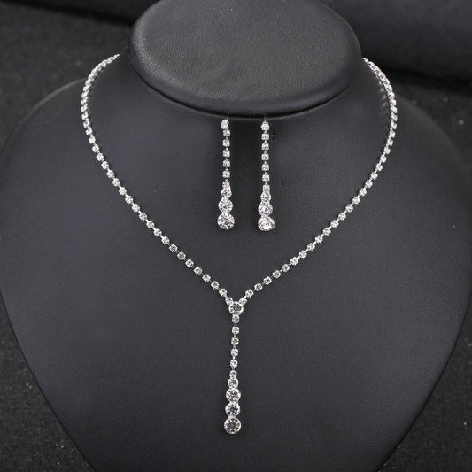 Silver Water Drop Necklace Earrings Two-piece Set Combination-Jewearrings