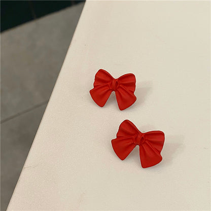 Red Bow Stud Earrings Frosted Cute-Jewearrings