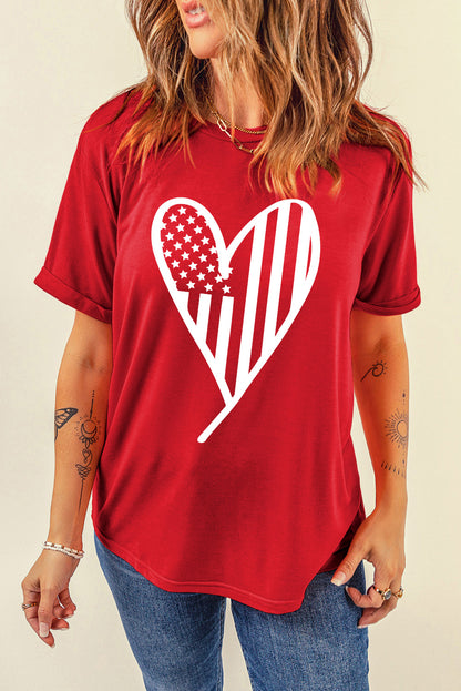 Heart Round Neck Short Sleeve T-Shirt-Jewearrings