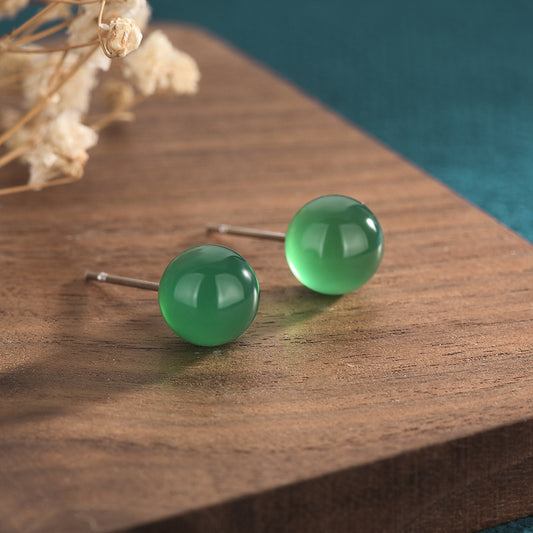 Jade Earrings Vintage Round Emerald Chalcedony Agate-Jewearrings