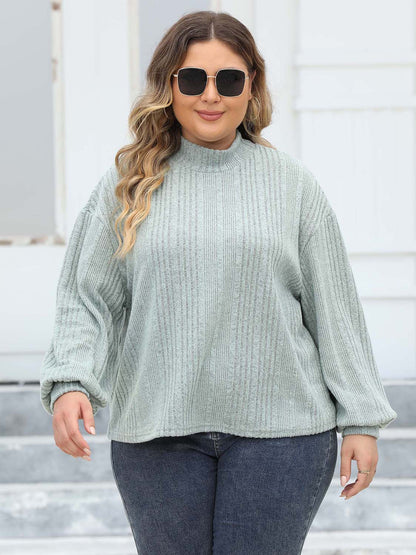 Plus Size Mock Neck Long Sleeve Knit Top-Jewearrings