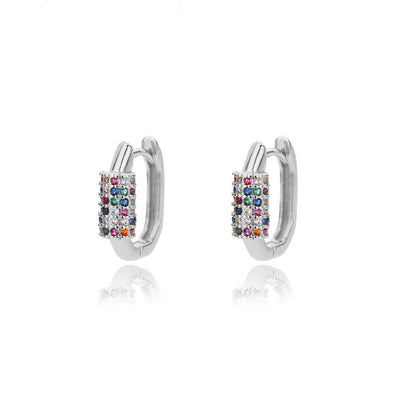 Zircon Earrings Silver Needle U-shaped Geometric Ear Buckle-Jewearrings