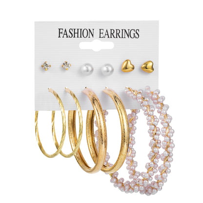 New Vintage Geometric Pearl Earrings 6-piece Set-Jewearrings