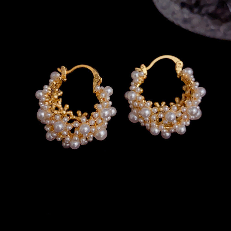 Women's Sweet And Elegant Pearl Flower Basket Earrings-Jewearrings