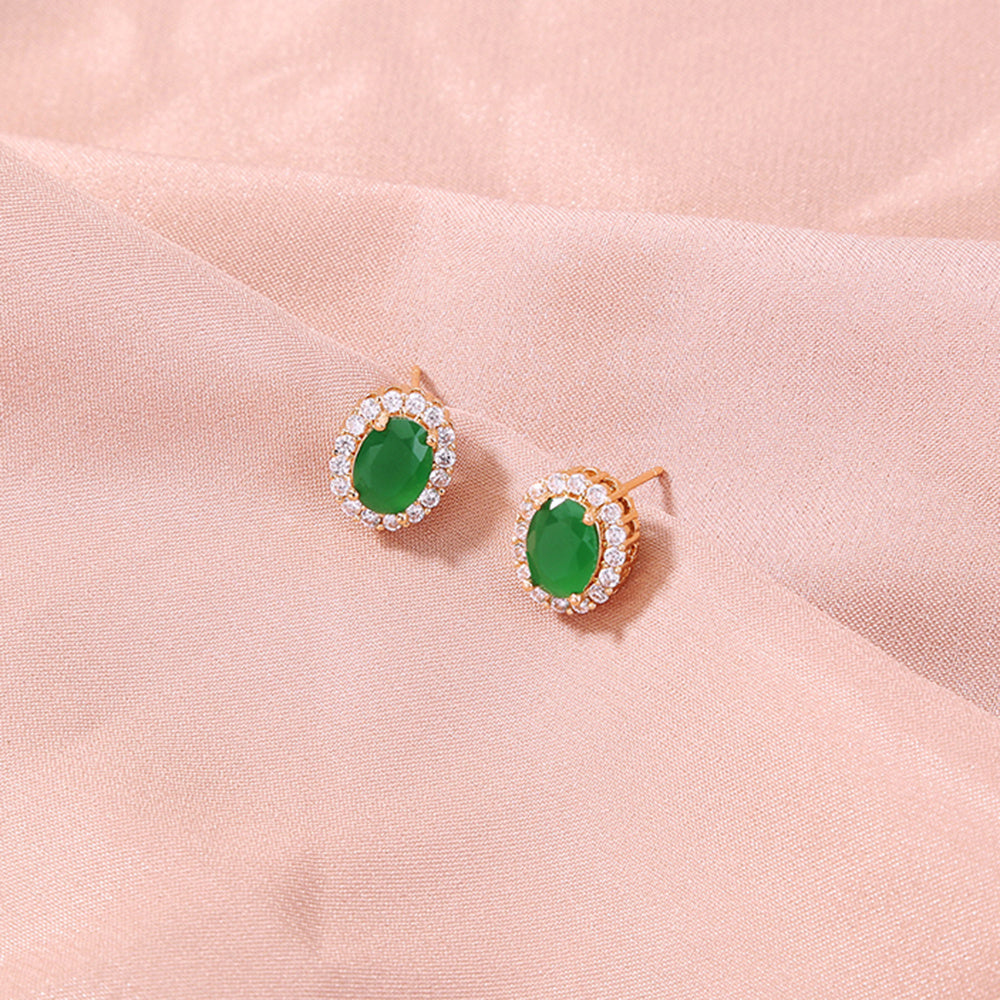 Miniature gold-inlaid Zircon Emeralds Oval Stud earrings with Ruby earrings-Jewearrings