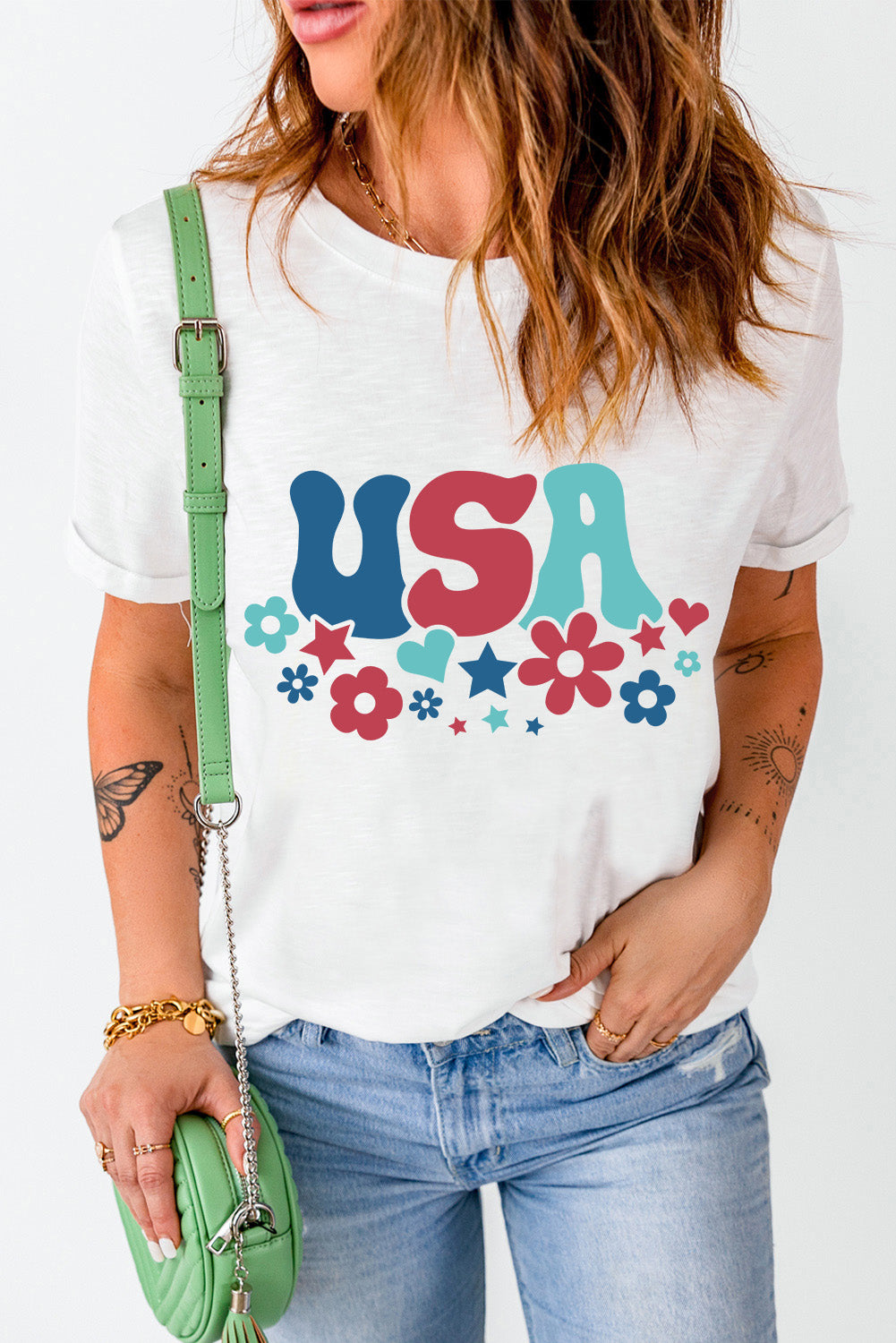 USA Round Neck Short Sleeve T-Shirt-Jewearrings