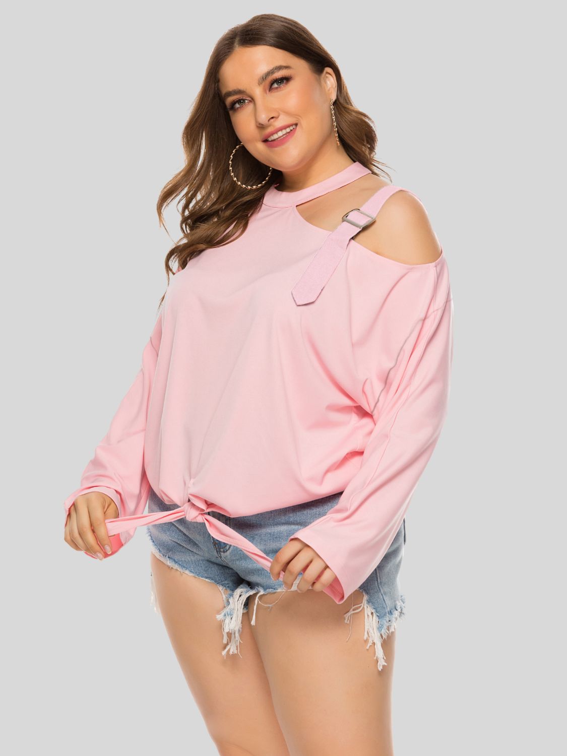 Plus Size Cold-Shoulder Tied Top-Jewearrings