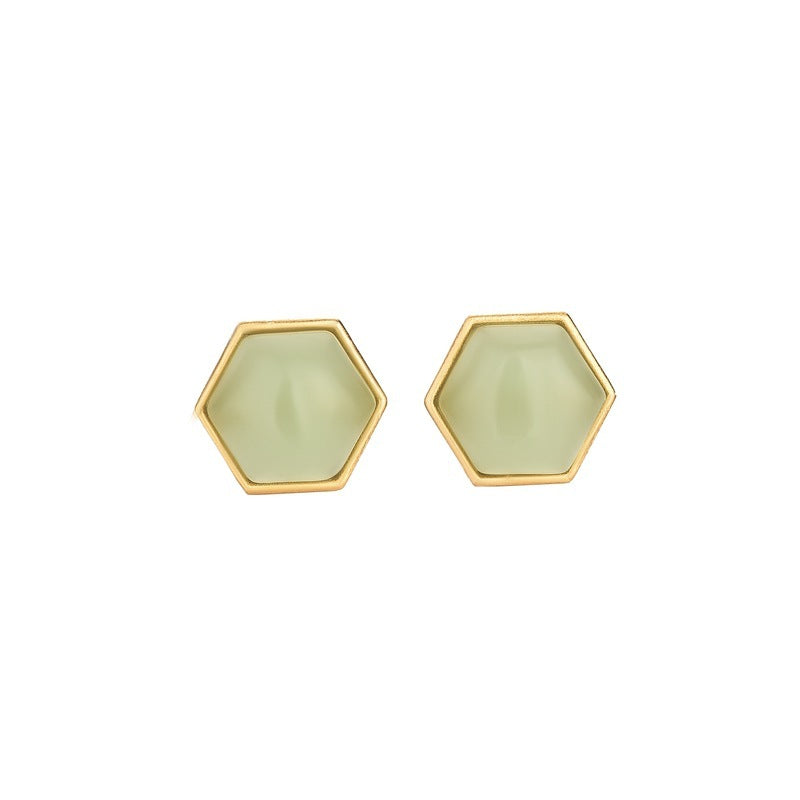 Women's Inlaid Hetian Jade Gray Jade Stud Earrings-Jewearrings