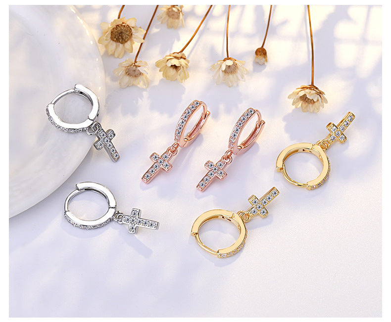 Women's Fashion Zircon Cross Earrings-Jewearrings