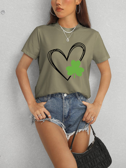 Heart Lucky Clover Short Sleeve T-Shirt-Jewearrings