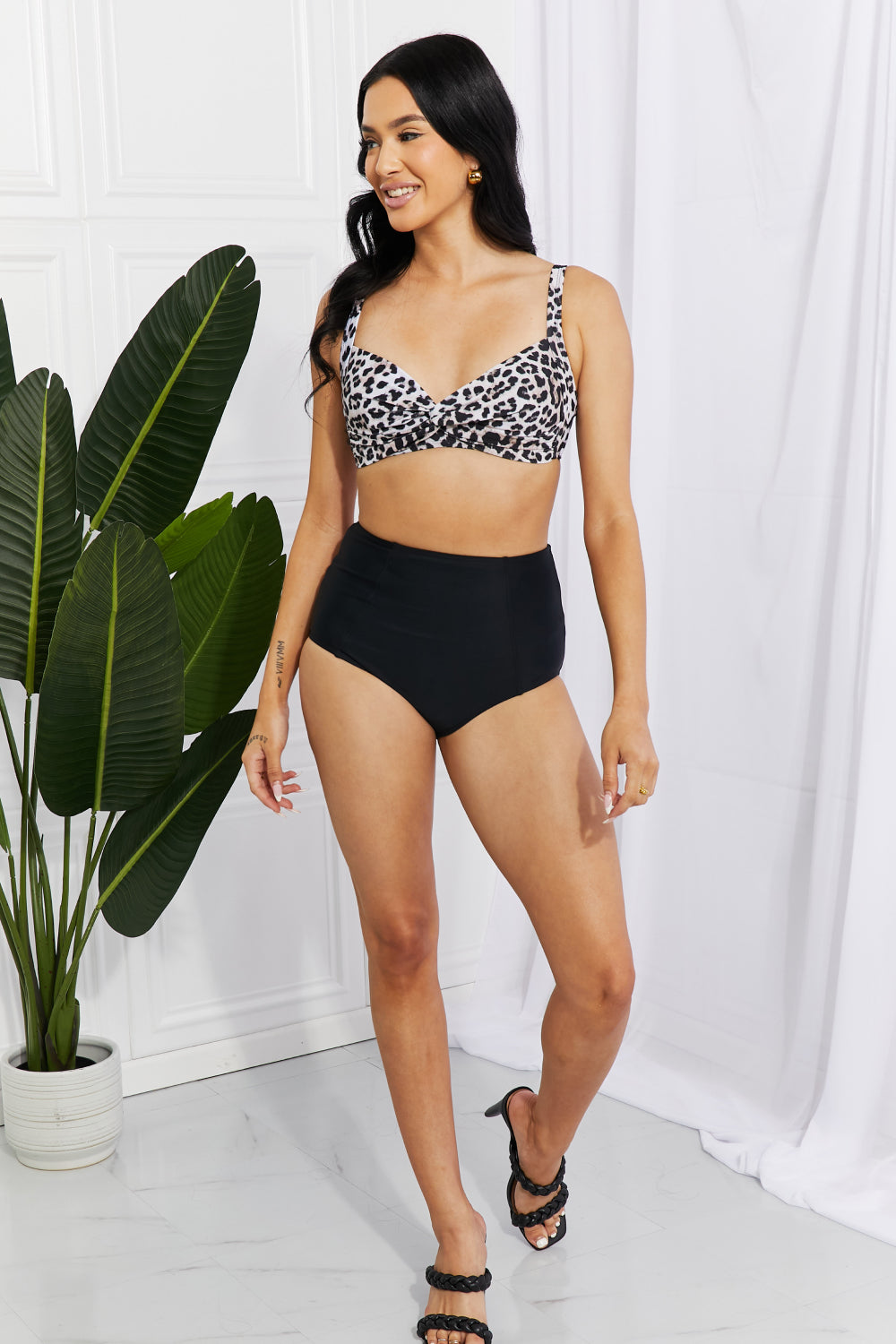 Marina West Swim Take A Dip Twist High-Rise Bikini in Leopard-Jewearrings