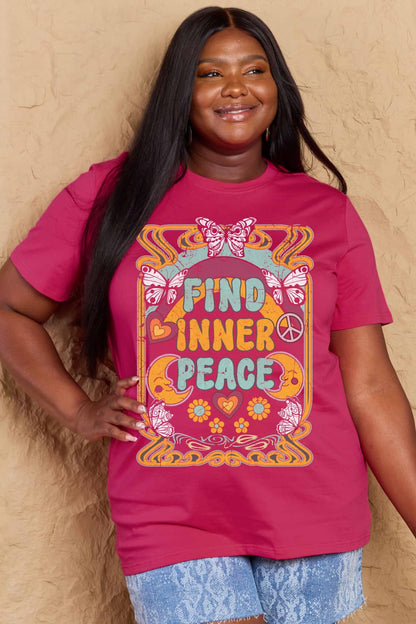 Simply Love Full Size FIND INNER PEACE Graphic Cotton T-Shirt-Jewearrings