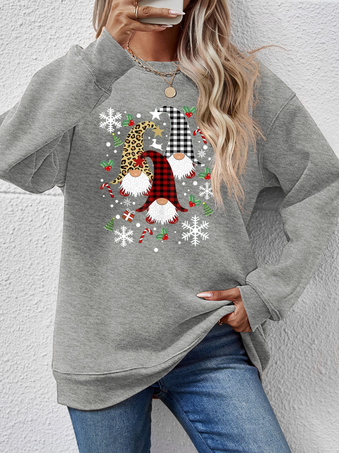 Faceless Gnomes Graphic Drop Shoulder Sweatshirt-Jewearrings