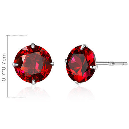 Women's Fashion Simple Sterling Silver Red Zircon Earrings-Jewearrings