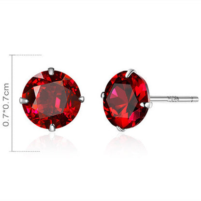 Women's Fashion Simple Sterling Silver Red Zircon Earrings-Jewearrings