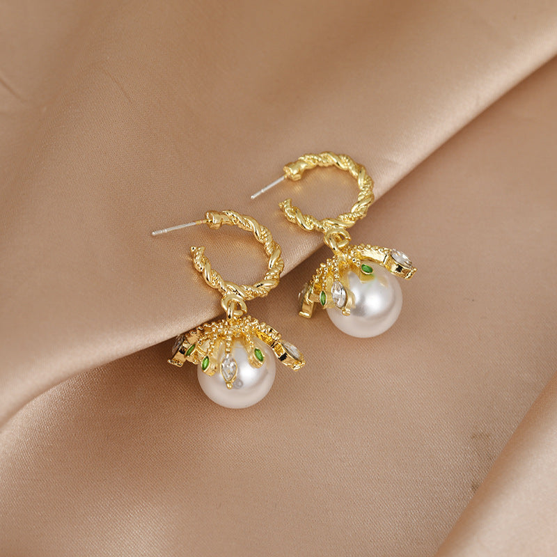 S925 Silver Needle Emerald Palace Pearl Earrings-Jewearrings