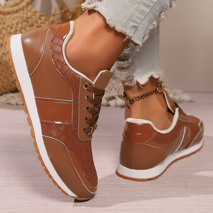 Lace-Up PU Leather Sneakers-Jewearrings