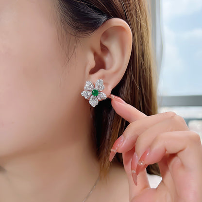 Artificial Emerald Flower Earrings 925 Silver Plated-Jewearrings