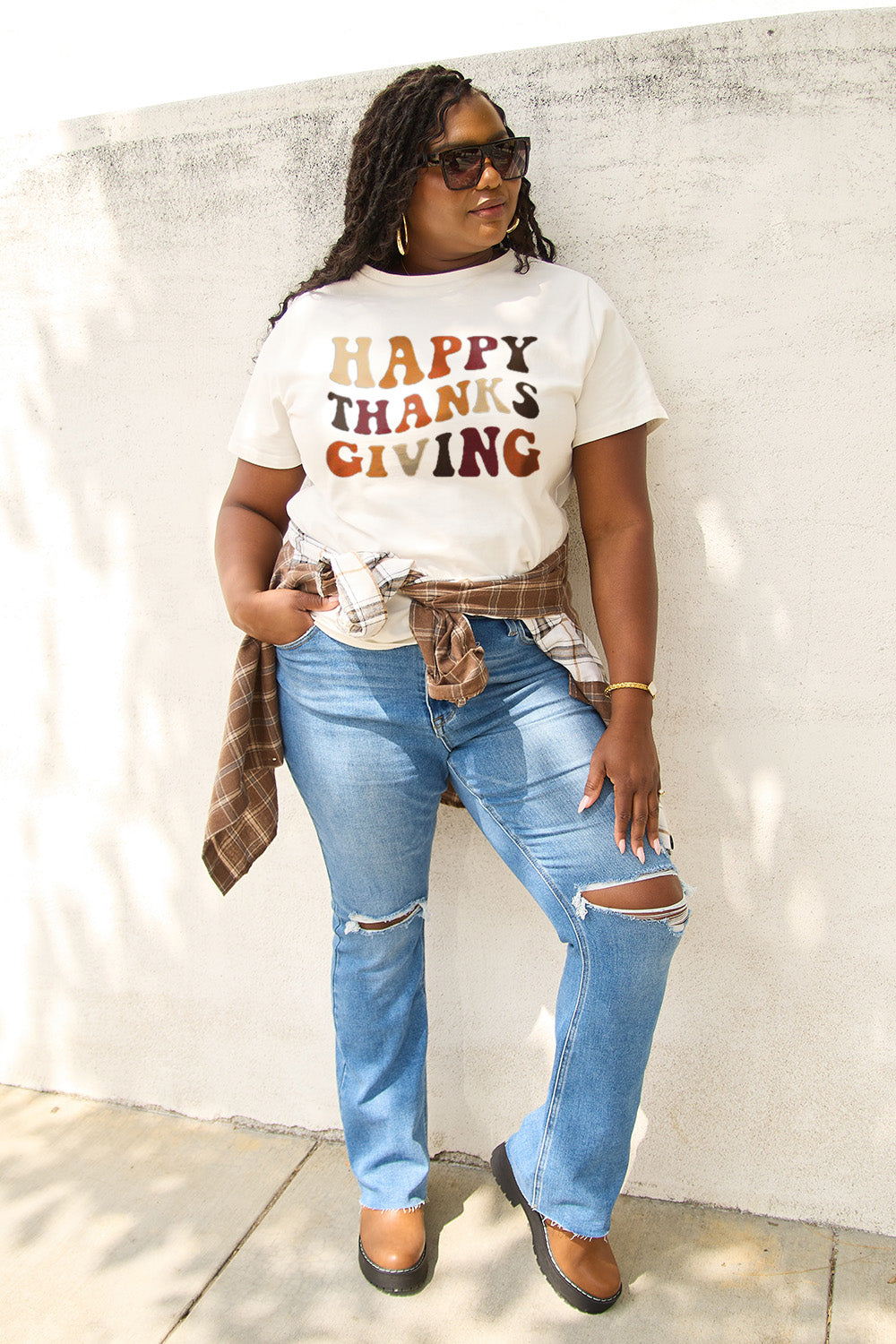 Simply Love Full Size HAPPY THANKS GIVING Short Sleeve T-Shirt-Jewearrings