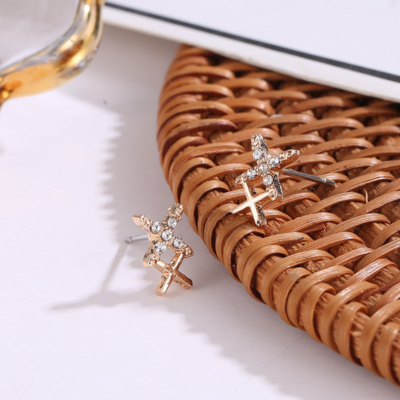 Double X Letter Ladies Earrings Fashion Wild Cross Earrings Diamond Character Earrings-Jewearrings