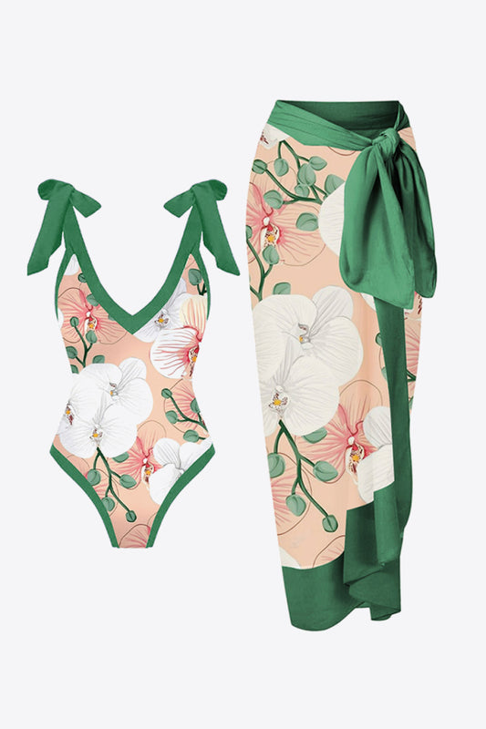 Floral V-Neck Two-Piece Swim Set-Jewearrings