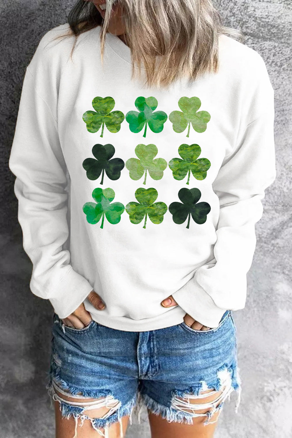 Lucky Clover Round Neck Dropped Shoulder Sweatshirt-Jewearrings