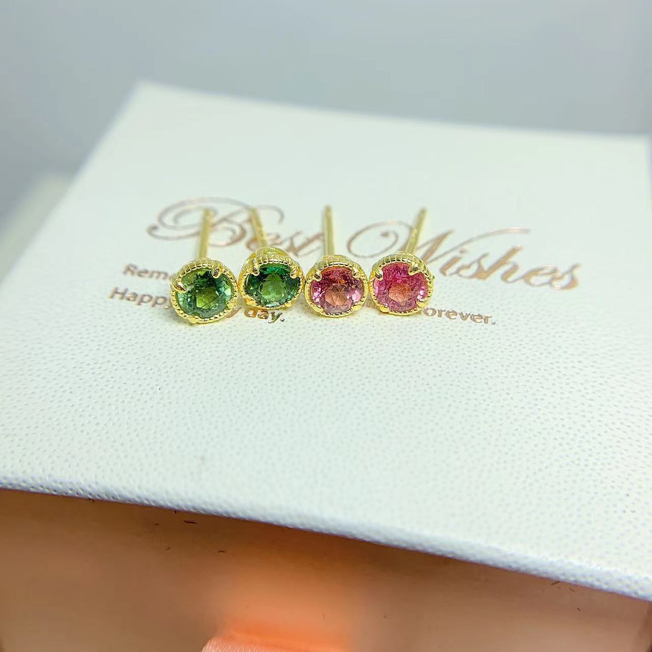 Natural Tourmaline Stud Earrings Candy Color 925 Silver Inlaid Ear Studs-Jewearrings