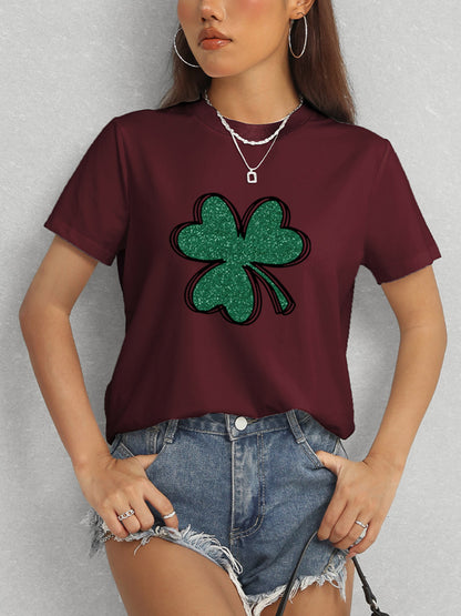 Lucky Clover Round Neck T-Shirt-Jewearrings