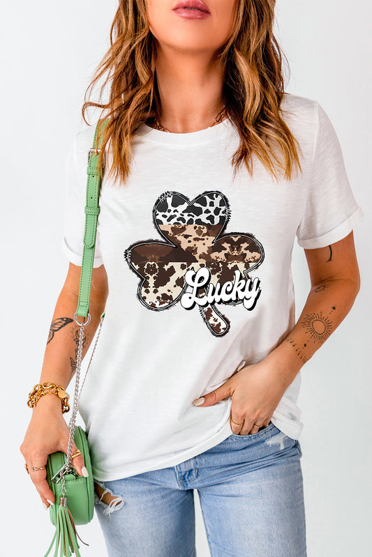 LUCKY Graphic Round Neck T-Shirt-Jewearrings