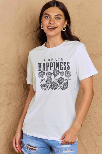 Simply Love Full Size CREATE HAPPINESS Graphic Cotton T-Shirt-Jewearrings