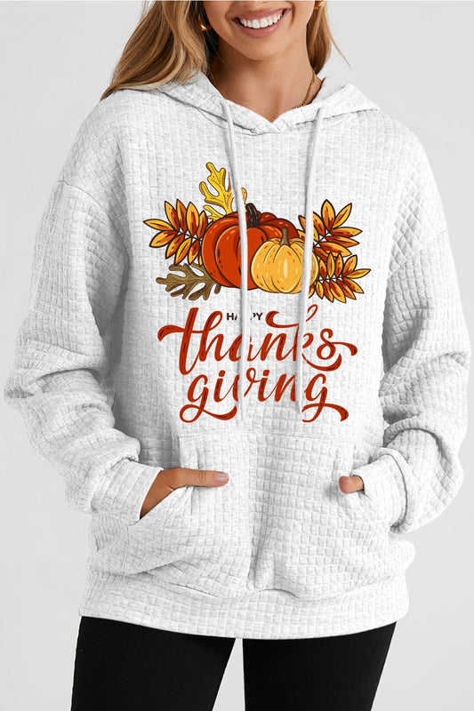 HAPPY THANKSGIVING Drawstring Graphic Hoodie-Jewearrings