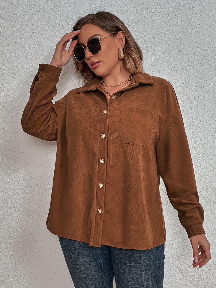 Plus Size Collared Neck Long Sleeve Shirt-Jewearrings