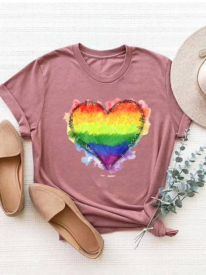 Heart Graphic Round Neck Short Sleeve T-Shirt-Jewearrings