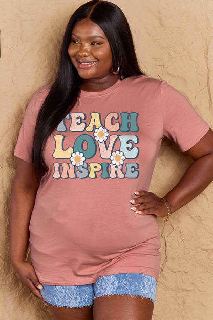 Simply Love Full Size TEACH LOVE INSPIRE Graphic Cotton T-Shirt-Jewearrings