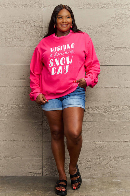 Simply Love Full Size WISHING FOR A SNOW DAY Round Neck Sweatshirt-Jewearrings