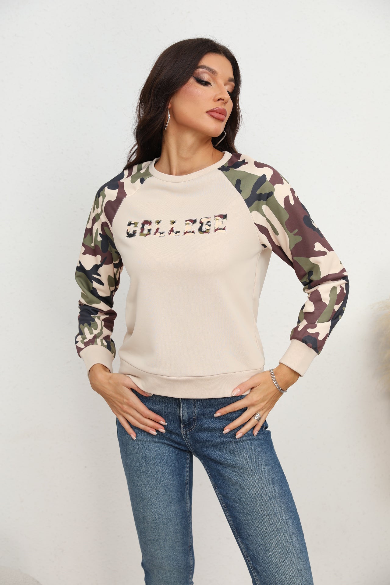 Camouflage Raglan Sleeve Sweatshirt-Jewearrings