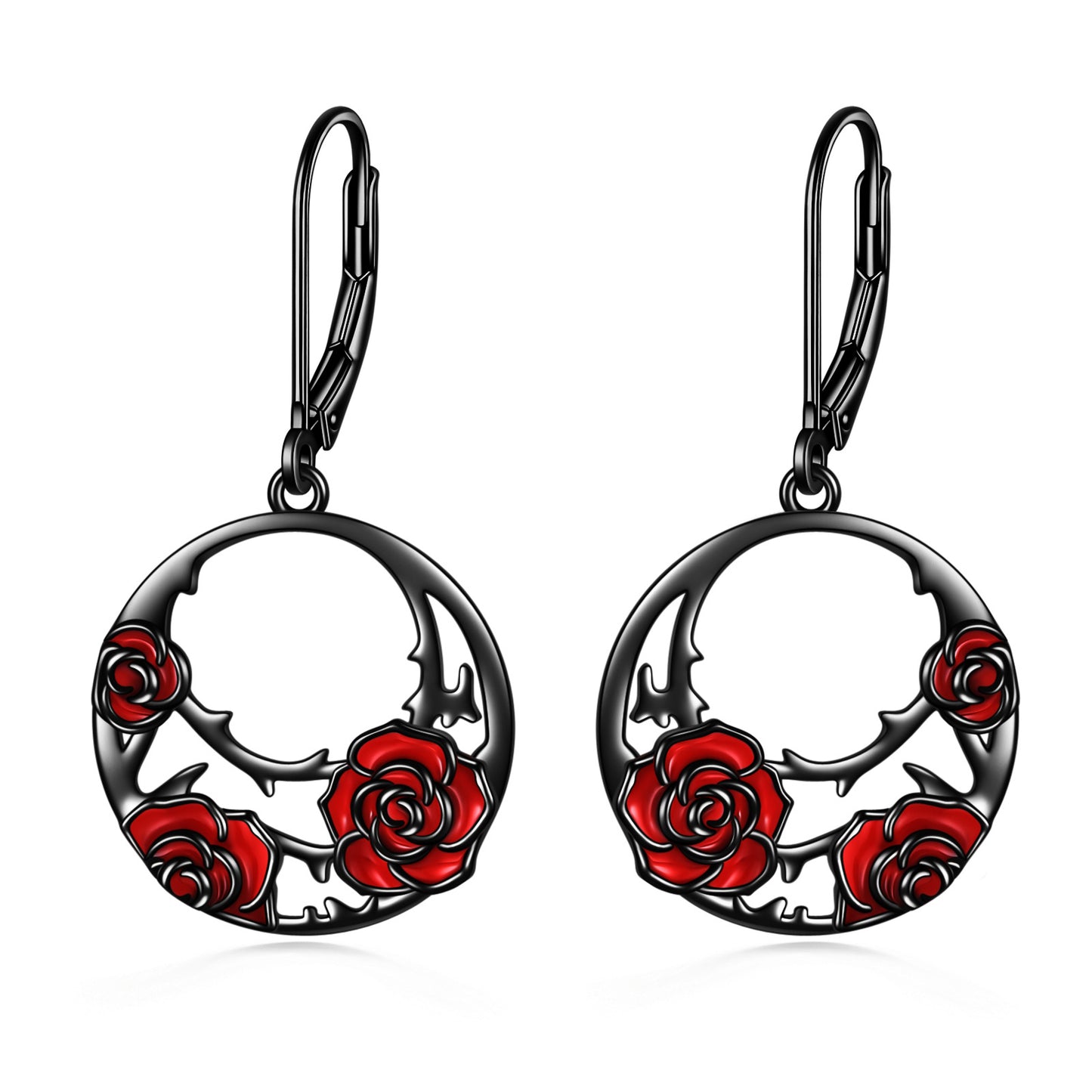 Sterling Silver Red Rose Flower Leverback Earrings Jewelry for Women-Jewearrings