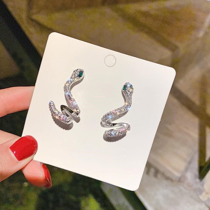 Zircon Snake Stud Earrings For Women Personality And Fashion Ear Clip Creative Design Sense Online Influencer Ear Jewelry-Jewearrings