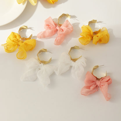 Gentle Temperament Fabric Yarn Bow Earrings-Jewearrings