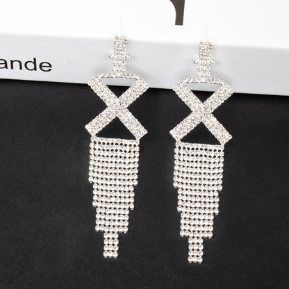 Fashion Jewelry 925 Silver Needle Ornaments Rhinestone Letter B Earrings Banquet Tassel Ear Ornaments Female-Jewearrings